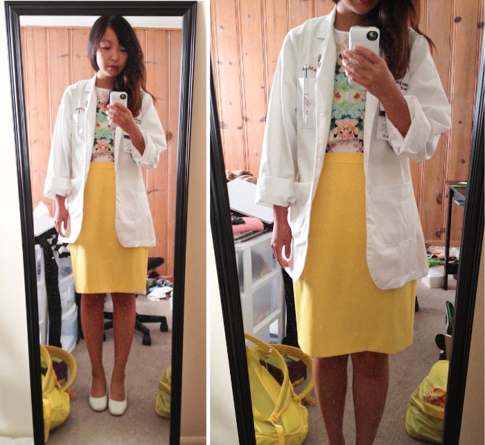yellow floral white coat
