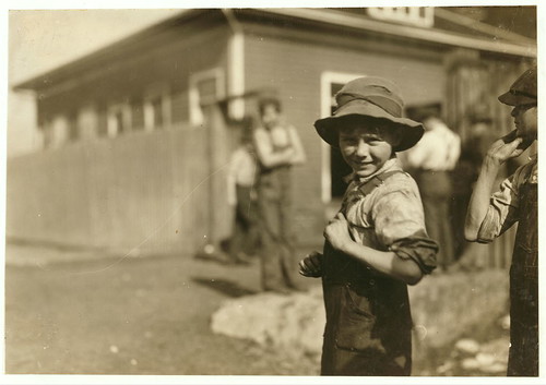 Charlie Foster has a steady job in the Merrimack Mills. School Record says he is now ten years old. His father told me that he could not read, and still he is putting him into the mill. See Hine report. &nbsp;(LOC)
