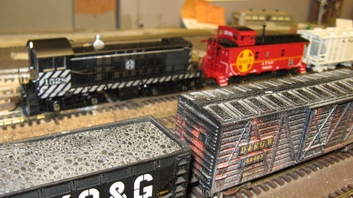 1967 era Santa Fe switching local passing through Bridgeport Yard on the club layout. by Eddie from Chicago