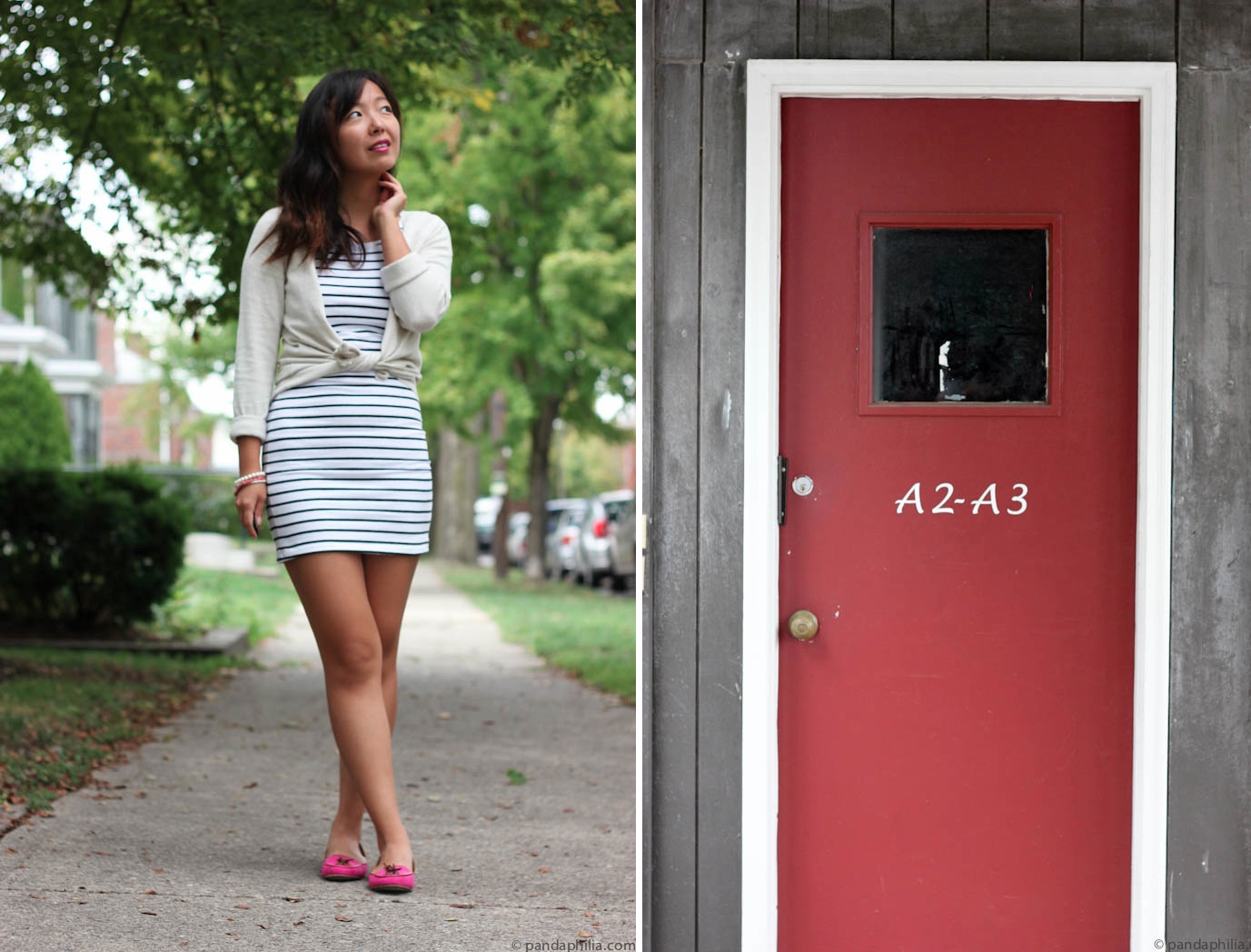 striped dress and red door