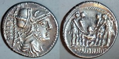 HN Italy-425 Denarius Social War, Mars, Oath scene 4 soldiers boy, pig, Italic legend VITELIIU, C.PAAPII.C. C.Papius C.F. Mutilus. Campana 83ff. Samnium 90-87BC.