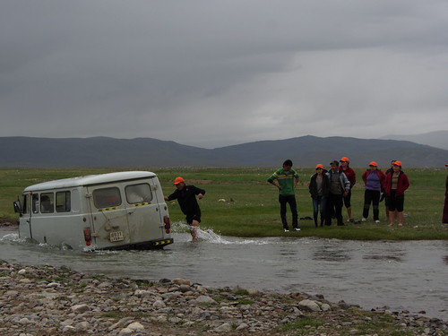 tourist van -- not ours! -- stuck in the stream
