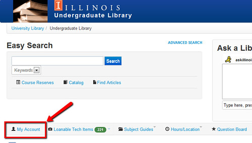 The My Account link is located in the center menu of the UGL homepage.