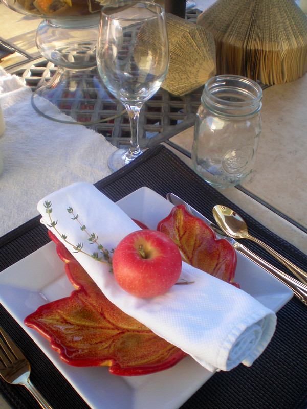 Outdoor fall tablescape with apples