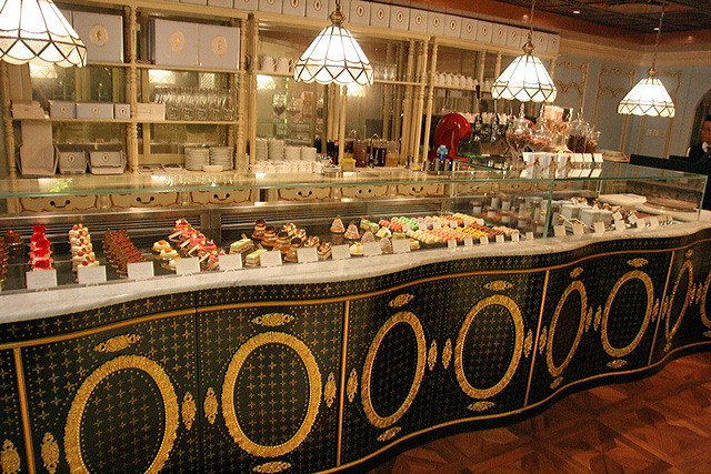 Cakes and pastries display case at Antoinette