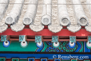 Beijing China - Detail of the ornamented roof and architecture of the Palace Museum located in the Forbidden City.