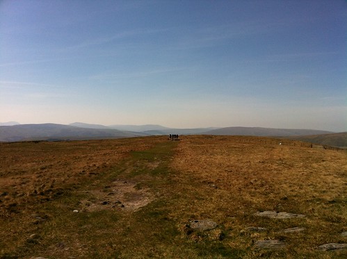 The group walking across the summit of Great Shunner Fell, Yorkshire Dales