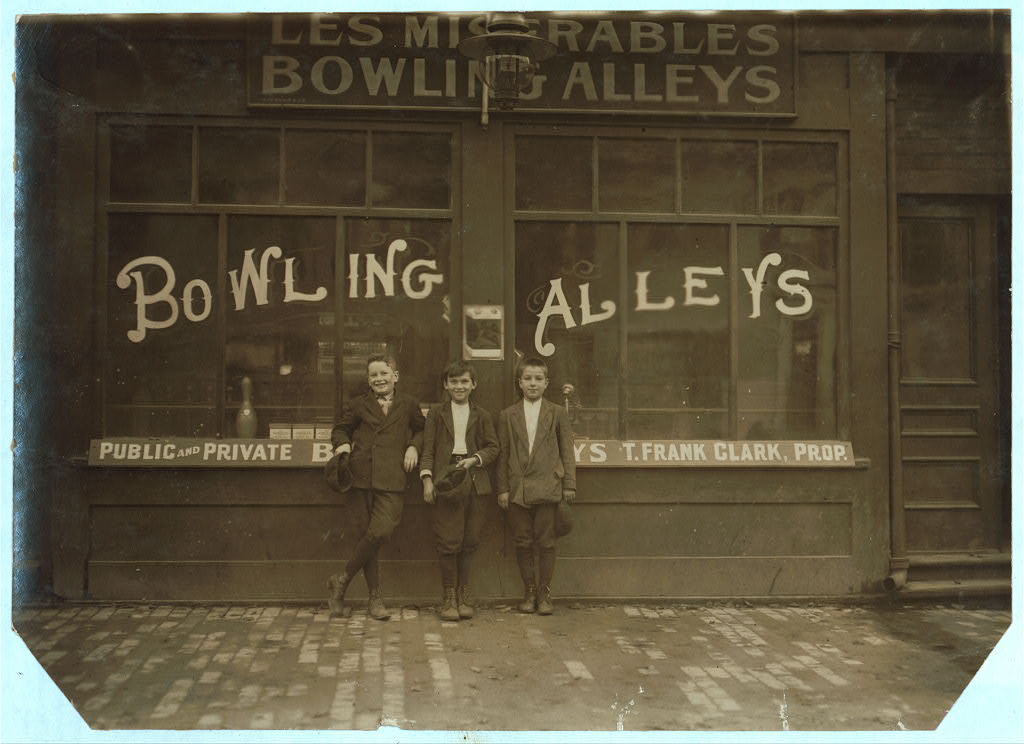 Pin boys in Les Miserables Alleys. Location: Lowell, Massachusetts