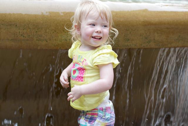 Lucy enjoying Peace Fountain in downtown Rochester