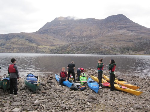 Getting ready to launch from the shore of Loch Maree with Slioch behind
