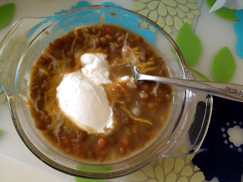 Amy's lentil soup and Chobani