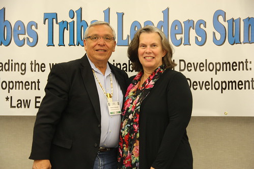 Janie Hipp, Senior Advisor to Secretary Vilsack for Tribal Relations, USDA,  and Standing Rock Sioux Tribal Chairman Charles Murphy at the 16th Annual United Tribes Tribal Leaders Summit. USDA recently approved funding to improve the water treatment system on the Reservation. USDA Photo taken by North Dakota Public Information Coordinator Samantha Evenson.   