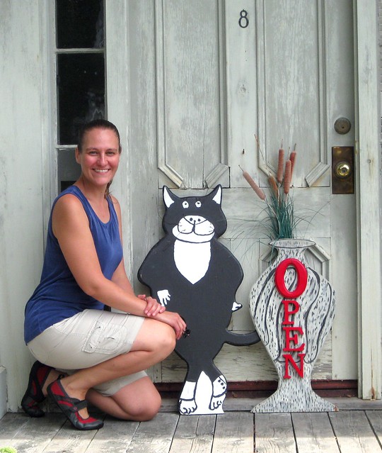 Me with the Gorey House front door cat, cropped