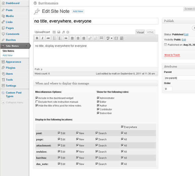 Plugin phân quyền trong WordPress - Dashboard Sidenote