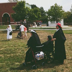 Just photo bombing some nuns in plastic fire caps...no big deal.