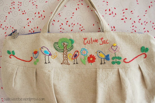 hand embroidered small zippered bag