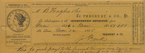 17 - Bank Note Reporter - RECEIPT - Presbury - 1858