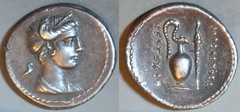 57BC 405/4 M.PLAETORI CEST.EX.S.C Plaetoria Denarius. Persephone with poppies in hair, Jug torch. Rome.