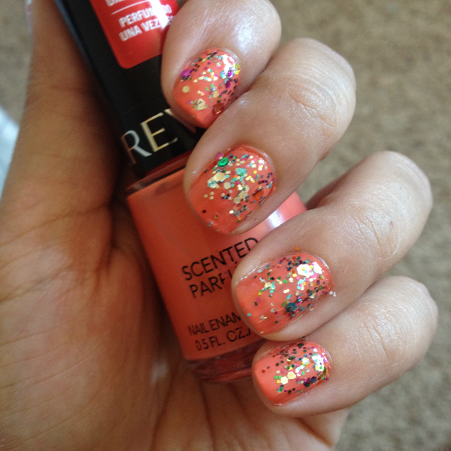 Coral Nails with Glitter
