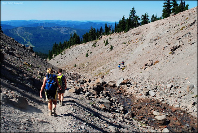 Hikers at Little Zigzag Canyon along the Timberline Trail / PCT headed to Paradise Park