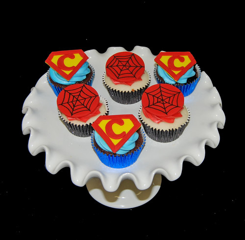 super hero birthday cupcakes on plate