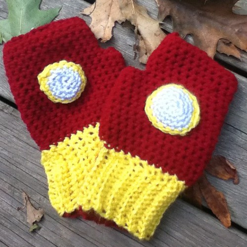 Finished up my husband's Iron Man mitts. He can't wait to wear them to the comic book store :-)