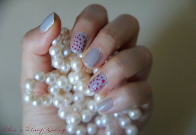 Polka dot manicure with pearls 2- by Chic n Cheap Living
