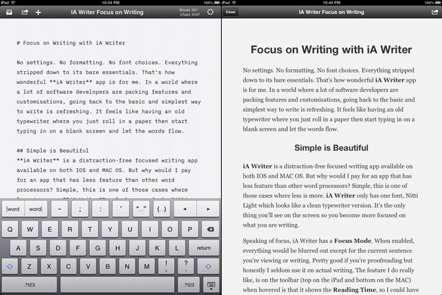 Markdown syntax support and preview mode on iPad