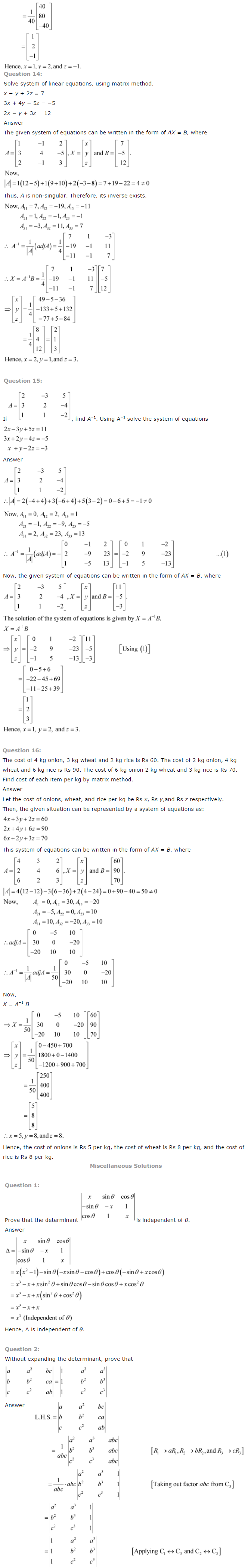 NCERT Solutions for Class 12 Maths Chapter 4 Determinants ex 4.14