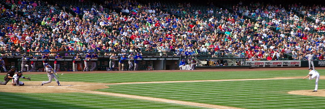 Texas Rangers batter hitting baseball from Seattle Mariners pitcher, Safeco Field September 23 2012