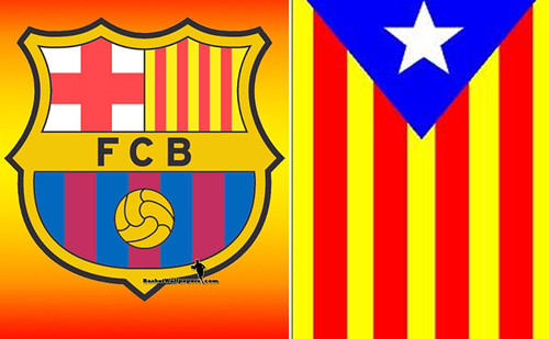 

escudo del barça y la bandera catalana independiente


