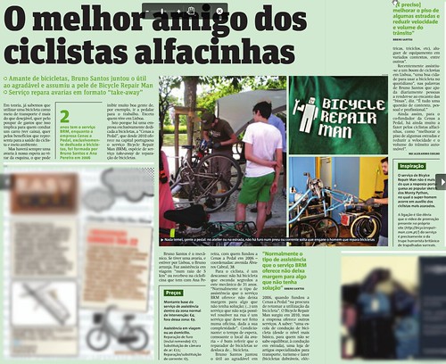 Artigo sobre o Bicycle Repair Man no jornal Metro (Lisboa) de 21/09/2012
