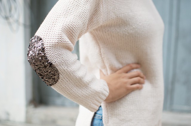 DIY SEQUIN ELBOW PATCH SWEATER 1