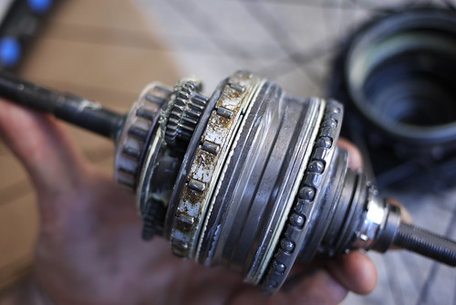 Shimano Alfine 8 Speed Internal Gear Hub (IGH) insides after 1 year commuting (shows minor water damage)