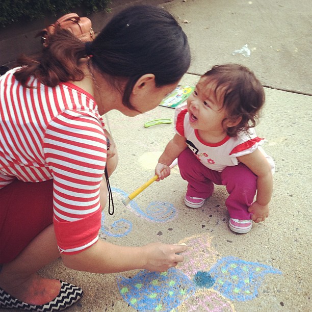 Sidewalk chalk with Auntie Miwa :)