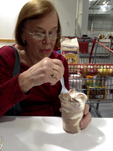 mom and frozen yogurt at Costco