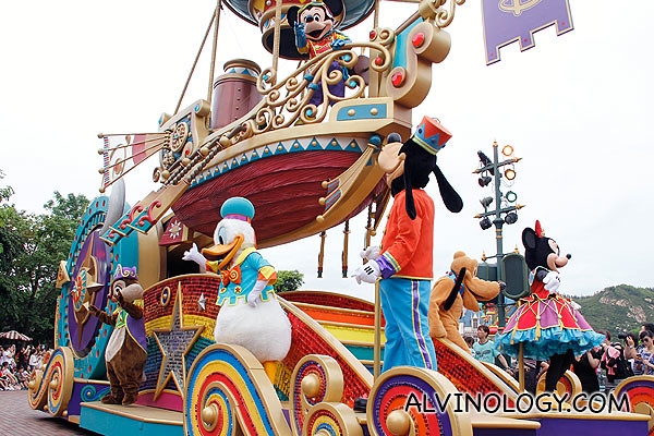 The first car in the parade featuring all the main Disney characters