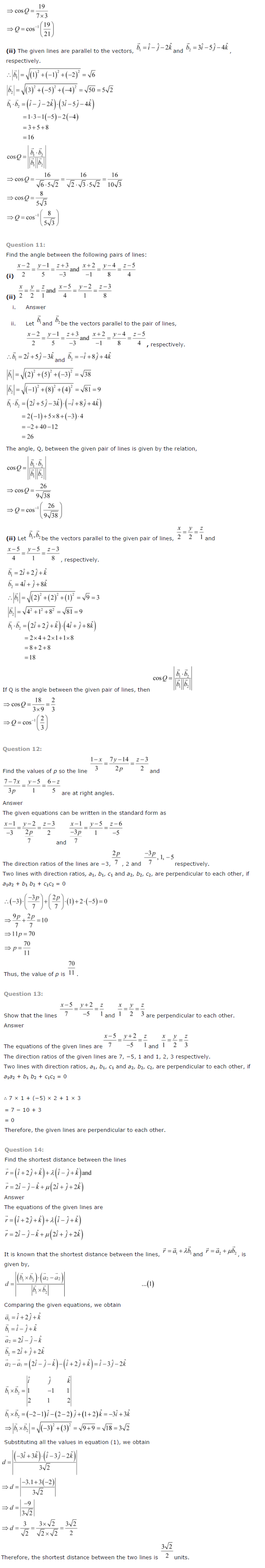 NCERT Solutions for Class 12 Maths Chapter 11 Three Dimensional Geometry ex 11.3
