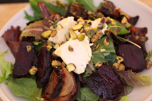 Roasted Beet and St. Nuage Salad with Roasted Onions and Pistachios