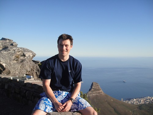 On the summit of Table Mountain with Lion's Head behind, Cape Town, South Africa