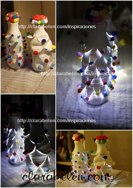 Lámparas con botellas de plástico con forma de árbol Navidad - Inspiraciones: manualidades y reciclaje