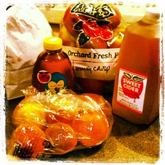 My haul from Apple Acres today = one #happy girl!  #honeycrisp #apples #peaches #ciderdonuts #unpasteurized #cider #honey