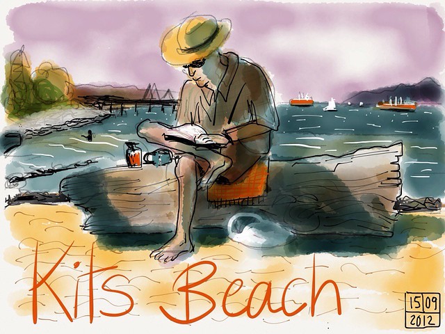 Kits Beach, Vancouver, drawn on iPad with "Paper" app