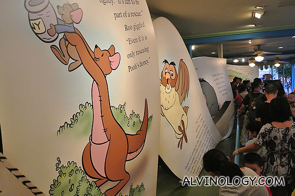 The queue was long, but thankfully, there are large story book panels like these to keep Asher entertained along the queue