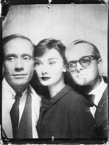 Mel Ferrer, Audrey Hepburn, and Truman Capote.