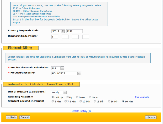 Screenshot of Billing showing Hourly Billing Unit for the I-Budget for ADT