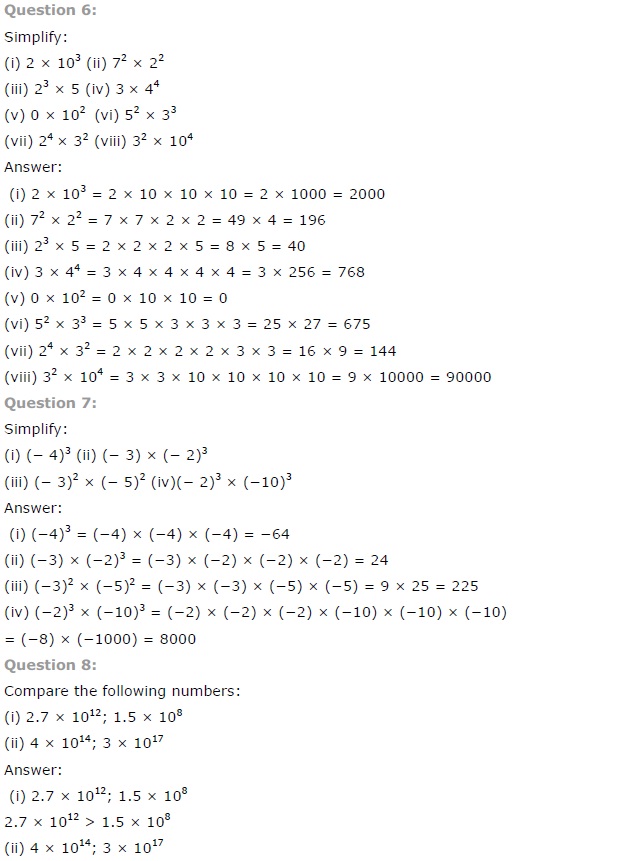 NCERT Solutions for Class 7 Maths Chapter 13 Exponents and Powers Exercise 13.1
