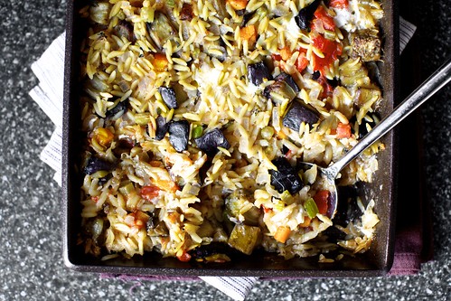 baked orzo with eggplant and mozzarella