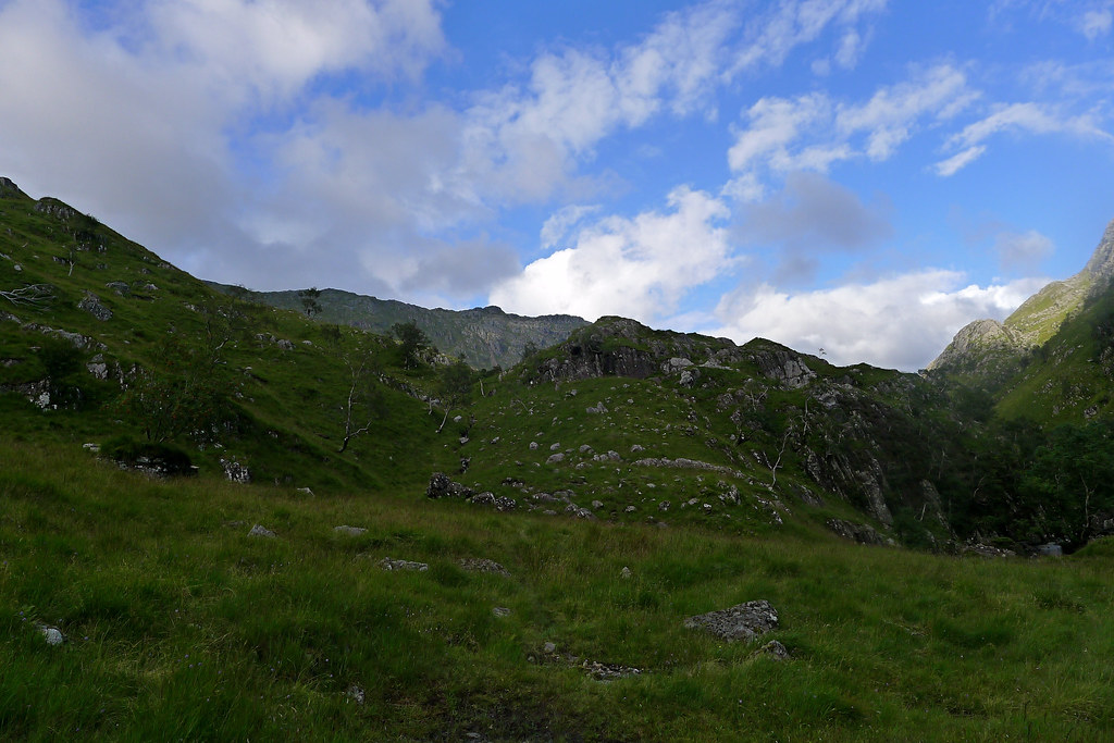 Looking up from the gorge to the Knoydart hills