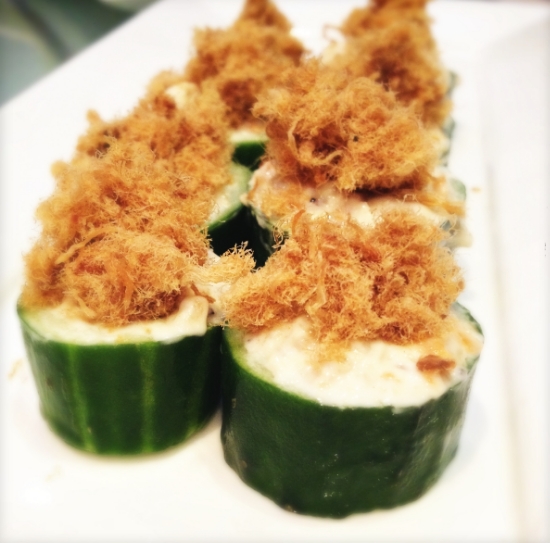 cucumber cups with chicken floss